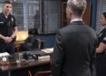Officers meet in a police station office in The Rookie season finale on Channel 7