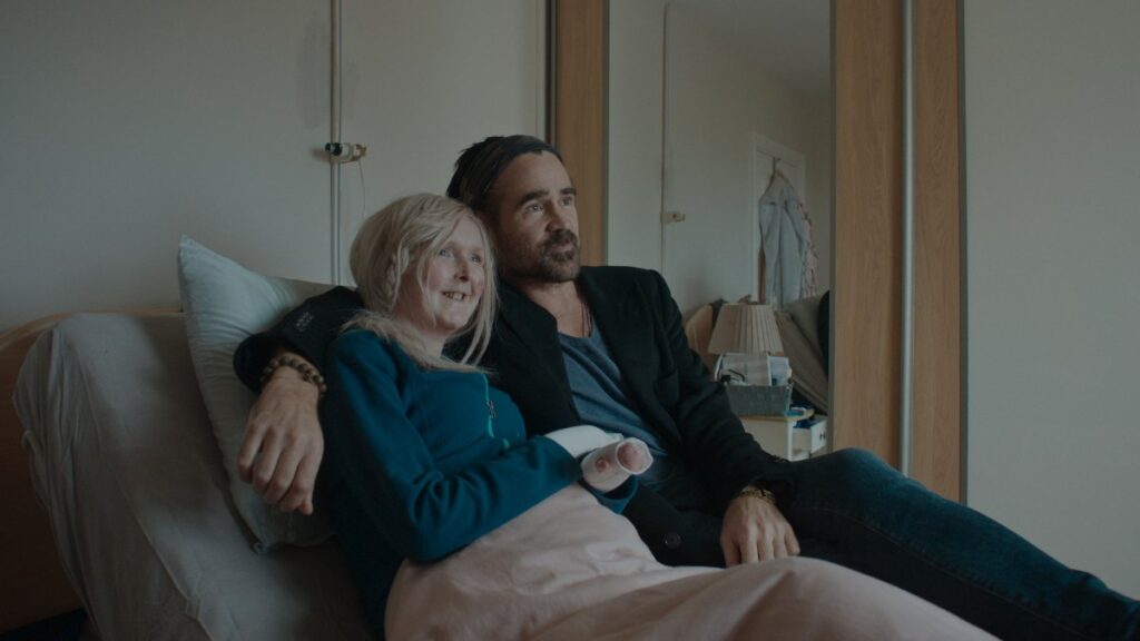 Emma Fogarty and Colin Farrell share a moment in the HBO documentary