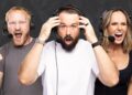 Triple M Rugby League World Cup commentators in headsets react during a call