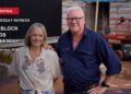 The Block co-hosts Shelley Craft and Scott Cam on a Wednesday ratings card stating The Block leads Wednesday.