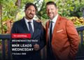 My Kitchen Rules judges Manu Feildel and Colin Fassnidge on a Wednesday ratings card stating MKR leads Wednesday.