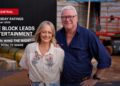 The Block co-hosts Shelley Craft and Scott Cam on a Thursday ratings card stating The Block leads entertainment and Seven wins the night with a 29.6% Total TV share.