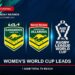 Official 2026 Australian Jillaroos and Kangaroos crests on a Friday ratings card stating the Women's Rugby League World Cup leads with 1.588 million reach.