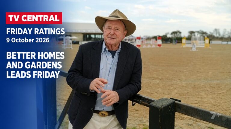 Better Homes and Gardens presenter Graham Ross on a Friday ratings card stating Better Homes and Gardens leads Friday.