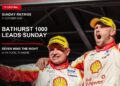 Brodie Kostecki and Todd Hazelwood celebrate winning the 2026 Bathurst 1000 on a Sunday ratings card stating Bathurst leads Sunday and Seven wins the night.