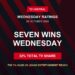 Wednesday TV ratings card stating Seven wins Wednesday with a 32% Total TV share and The 1% Club UK leading entertainment reach.