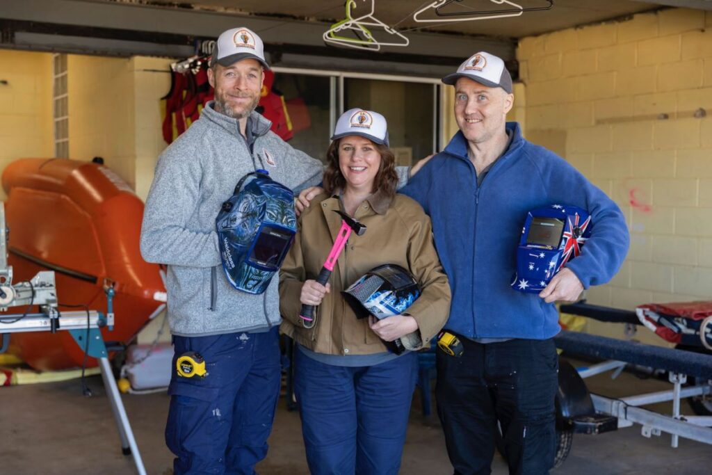Hamish Blake, Becky Lucas and Hugh van Cuylenburg in Stan Original Unskilled Adult