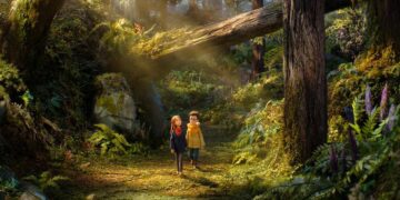 Prue and Curtis walk through the enchanted forest in Wildwood